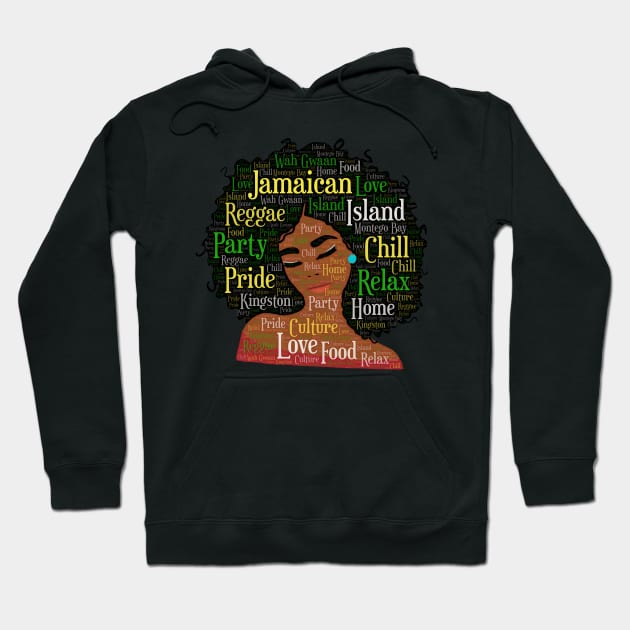 Jamaican Woman Words in Afro Hoodie by blackartmattersshop